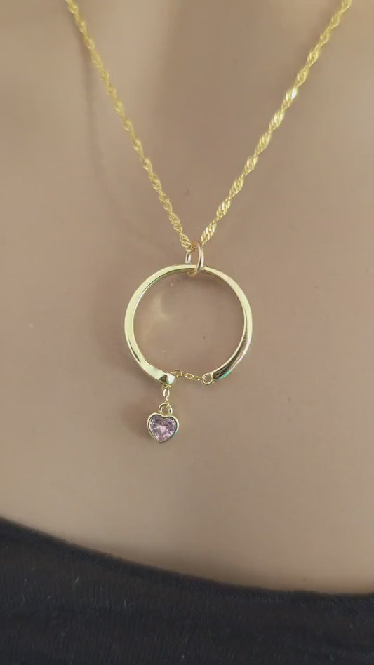 18k2 Gold Vermeil Over Sterling Silver Elegant Day Collar Necklace, Crystal Heart Charm Romantic Luxury Fine Jewelry