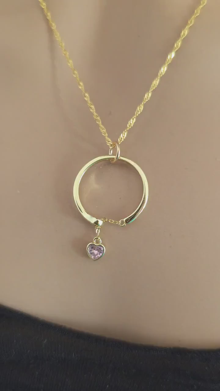18k2 Gold Vermeil Over Sterling Silver Elegant Day Collar Necklace, Crystal Heart Charm Romantic Luxury Fine Jewelry