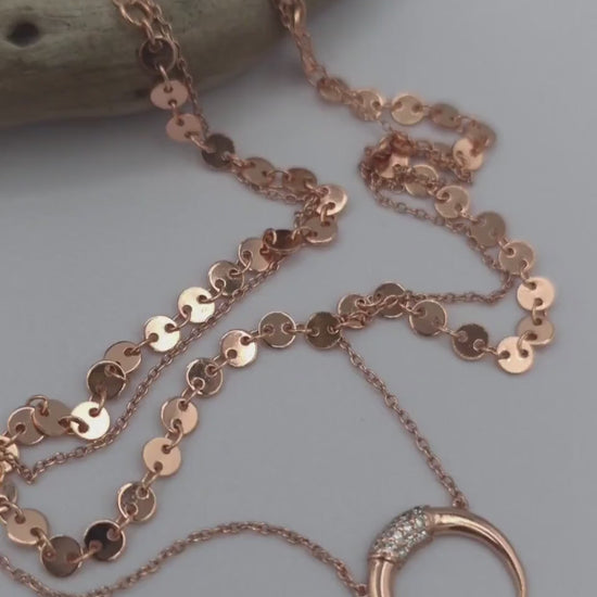 Rose Gold Vermeil Sterling Silver Crescent Horn Moon Layered Choker Necklace - Celestial Fine Jewelry