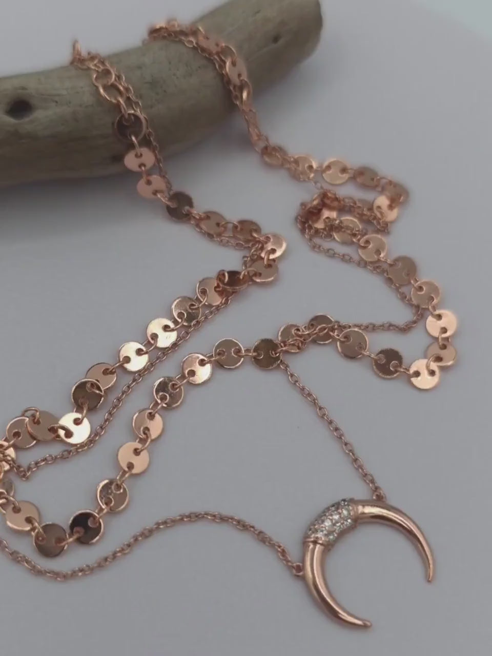 Rose Gold Vermeil Sterling Silver Crescent Horn Moon Layered Choker Necklace - Celestial Fine Jewelry