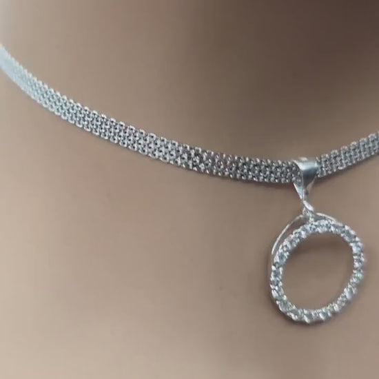 925 Sterling Silver Eternity O Ring on Bismark Chain Necklace Day Collar– Permanent Options Committment Jewelry