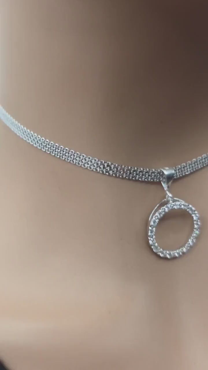 925 Sterling Silver Eternity O Ring on Bismark Chain Necklace Day Collar– Permanent Options Committment Jewelry