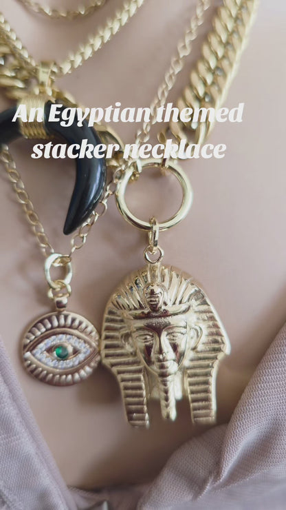 Gold geschichtet Multi Strang klobige Kette Pharoah böse Auge Anhänger Halskette Set