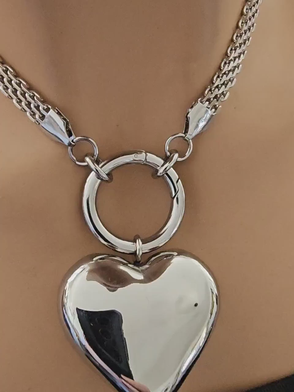3D Bubble Heart Pendant Choker Necklace with Ring Clasp | Waterproof Steel  handmade jewelry gift for her