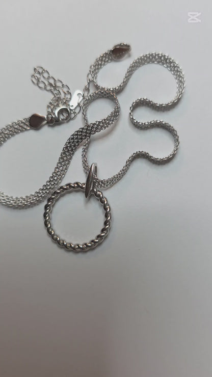 Sterling Silver Day Collar – Twisted O-Ring | Rhodium Plated | Optional Locking Clasp