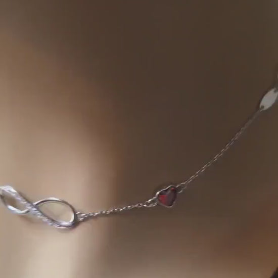 Sterling Silver Eternity Day Collar Choker Necklace - Cubic Zircon Heart - Locking Option - Partner Jewelry