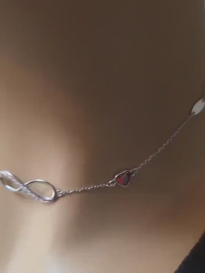 Sterling Silver Eternity Day Collar Choker Necklace - Cubic Zircon Heart - Locking Option - Partner Jewelry