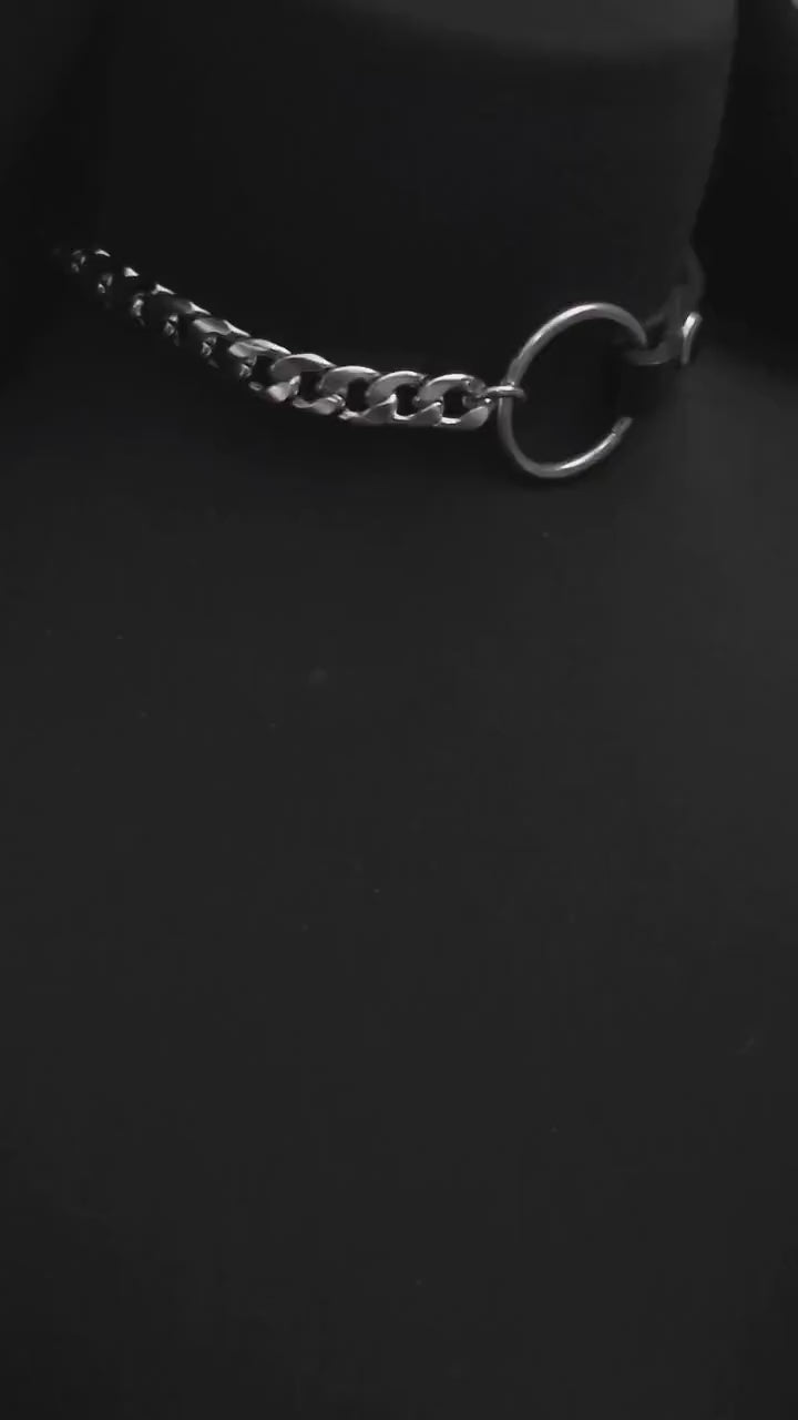 Vegan Leather O Ring Day Collar Bondage Collar Choker Necklace - A great Goth Choker sub collar gift for her