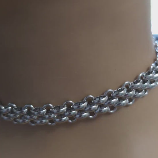 Steel Day Collar Chainmail Unique Chunky Chain Choker Necklace | Adjustable, BDSM Style Couples jewelry