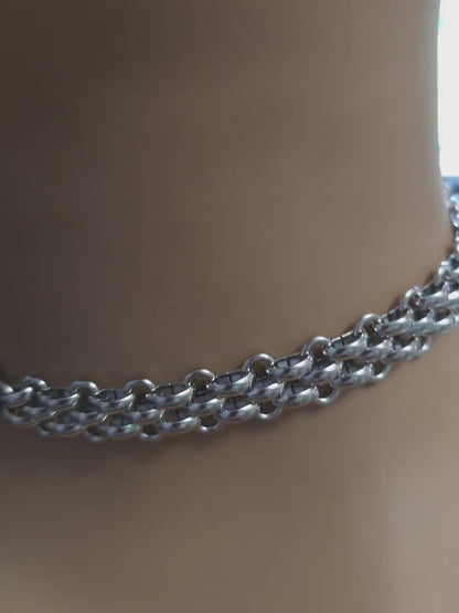 Steel Day Collar Chainmail Unique Chunky Chain Choker Necklace | Adjustable, BDSM Style Couples jewelry