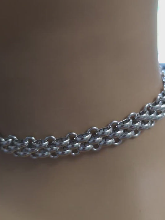 Steel Day Collar Chainmail Unique Chunky Chain Choker Necklace | Adjustable, BDSM Style Couples jewelry