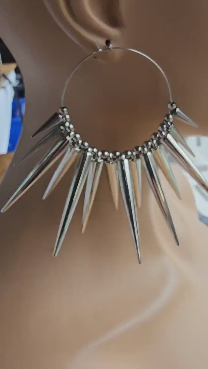 Feather Light Steel Hoop Acrylic Spike Edgy Goth Punk Alt Grunge Dangle Earrings - handmade hypoallergenic waterproof  earrings