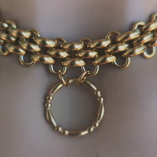 Gold Plated Steel Chunky Day Collar Statement Choker Necklace with Permanent Locking Option