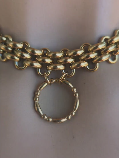 Gold Plated Steel Chunky Day Collar Statement Choker Necklace with Permanent Locking Option