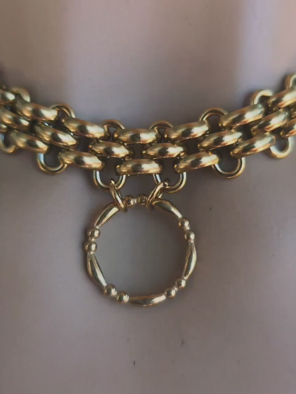 Gold Plated Steel Chunky Day Collar Statement Choker Necklace with Permanent Locking Option