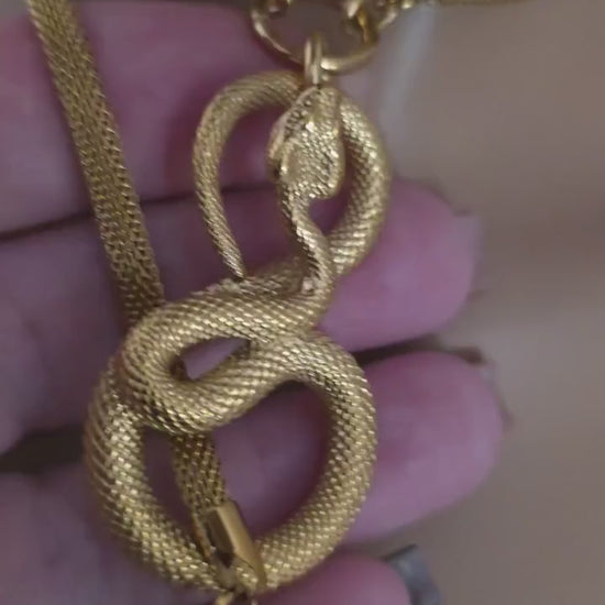 Gold Plated Steel Snake Chain Ouroboros Medusa Wrap Layered Necklace - Unique jewelry handmade in Canada