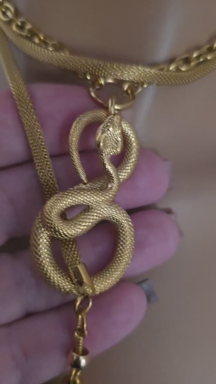 Gold Plated Steel Snake Chain Ouroboros Medusa Wrap Layered Necklace - Unique jewelry handmade in Canada