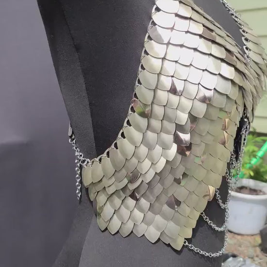Scalemail Armor Corset: Champagne Gold Metal Scale Costume