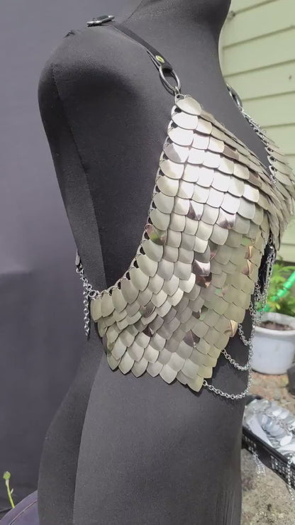 Scalemail Armor Corset: Champagne Gold Metal Scale Costume