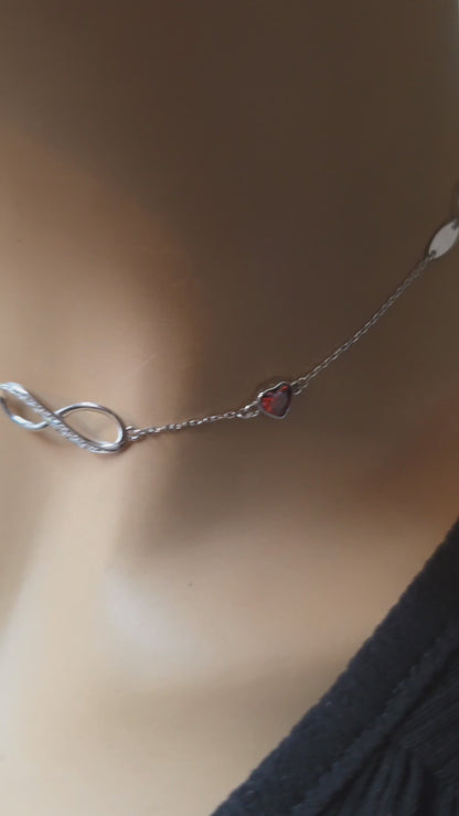 Sterling Silver Eternity Symbol Day Collar Necklace - Cubic Zircon Heart - Locking Option - Partner Jewelry