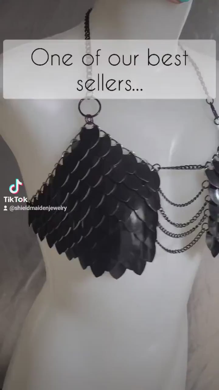 Scalemail Armor Cosplay Lingerie  Carnival Bikini Top Festival Outfit - Chainmail Rave Outfit or Viking Dragon Cosplay, Renaissance Fair