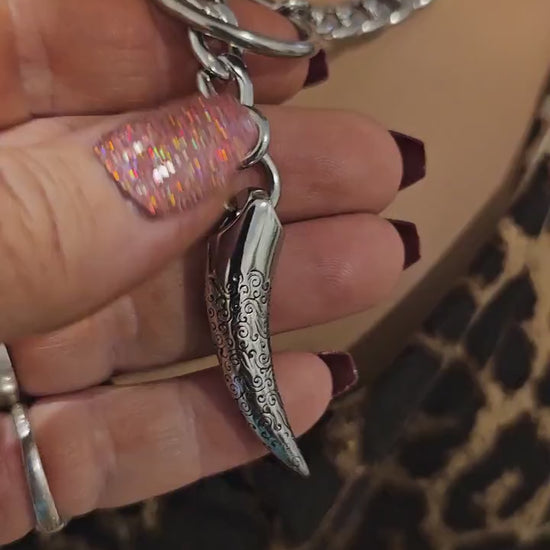 Mens Steel Slip Chain Choker Leash Style Lariat Tusk Pendant Necklace Collar - Lifestyle Jewelry