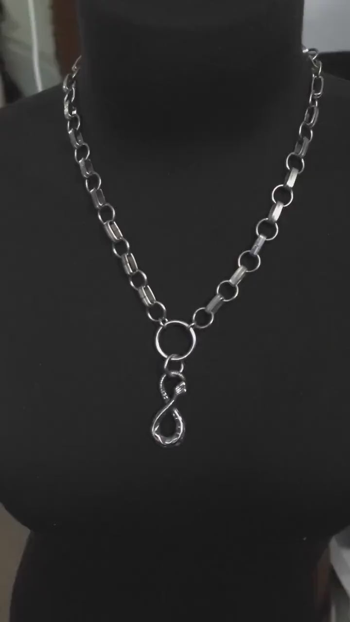 Chainmail Snake Infinity Ouroboros Choker Necklace on Chunky | A great handmade toggle clasp alt punk style snake necklace gift for her