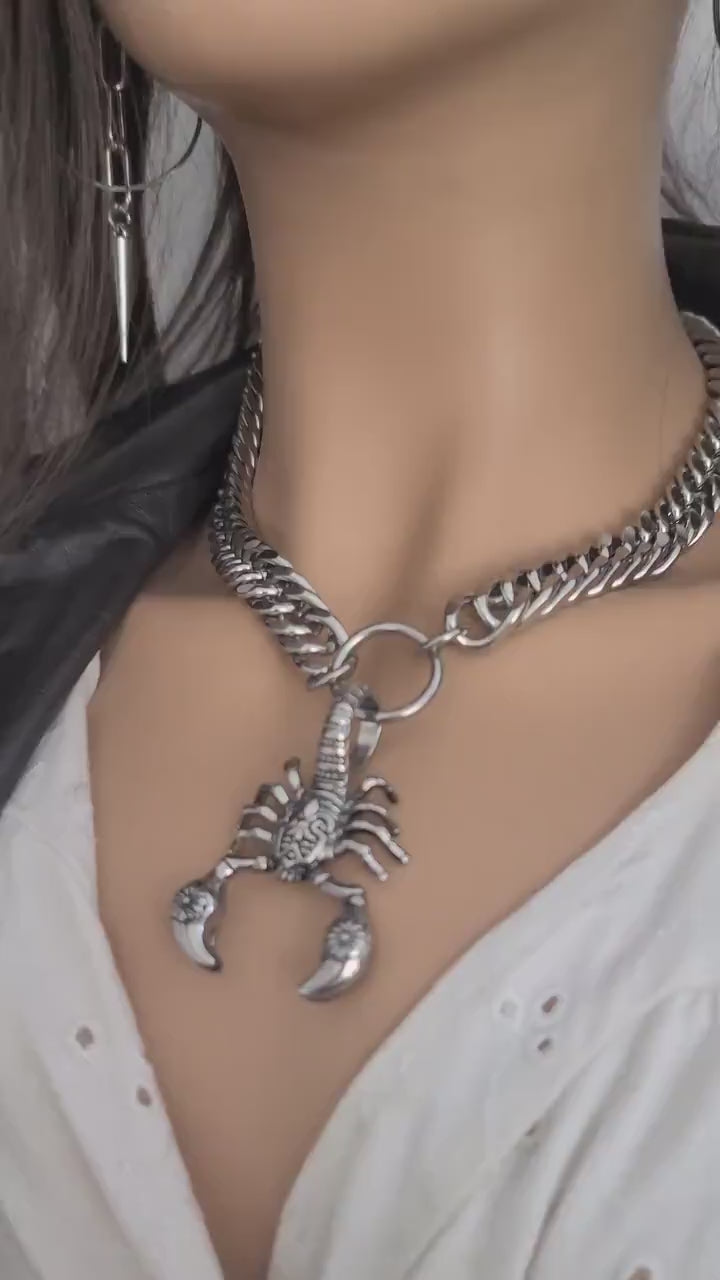 Scorpion Chunky Steel Gothic Punk Collar Choker Necklace  |  Dark Academia aesthetic statement Scorpio necklace gift for her, gift for him
