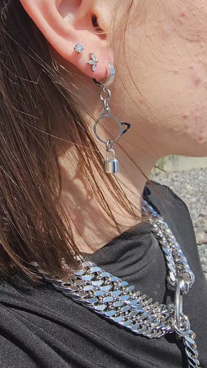 Kitty Cat Padlock Padlock Dangle Earrings  Pair - Kitten BDSM Jewelry