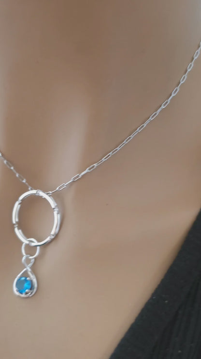 Sterling Silver & Blue Zirconia Pendant O Ring Day Collar