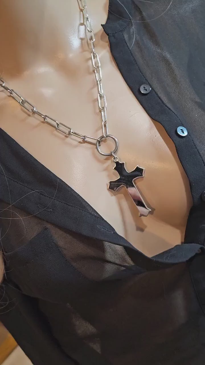 Steel Gothic Punk Cross Chunky Chain Goth Necklace | Handmade jewelry, grunge jewelry, gift for her