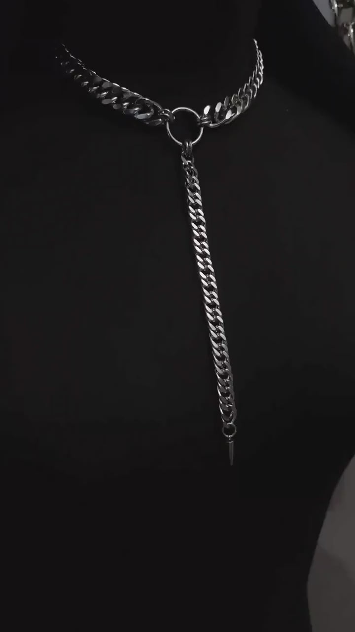Steel Gothic Punk Collar Choker Y Spike Necklace | Punk alt aesthetic, handmade grunge jewelry gift for her