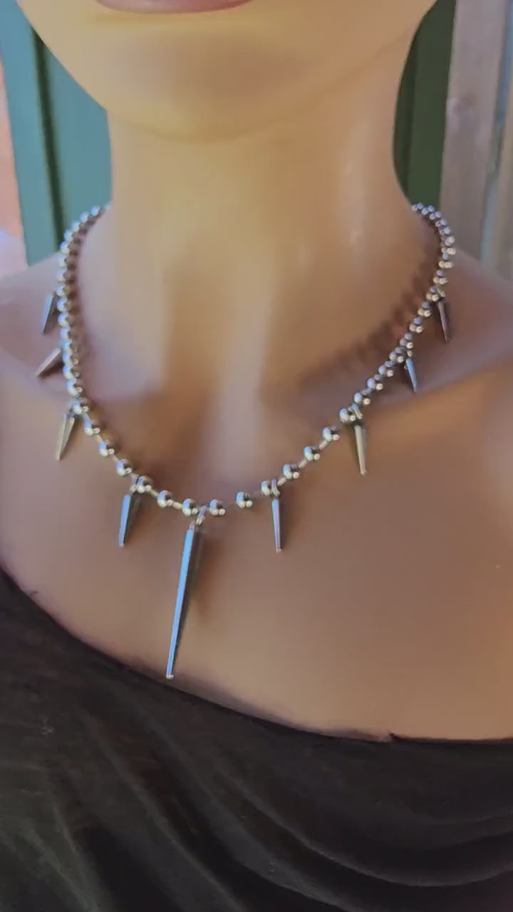 Steel Non-Tarnish Spike Ball Chain Goth Grunge Choker Necklace - Waterproof Punk Dark Academia Aesthetic Y2K Style Jewelry Gift for Her, 8mm