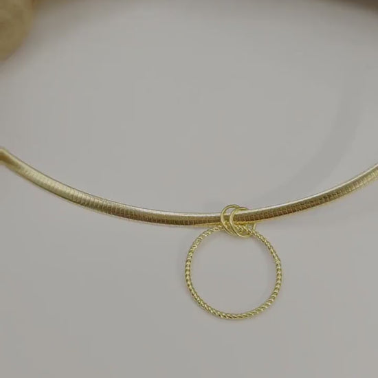 10k Gold Vermeil Omega Eternity O Ring Necklace Day Collar with Heart– 3mm Dual-Tone Sterling Silver