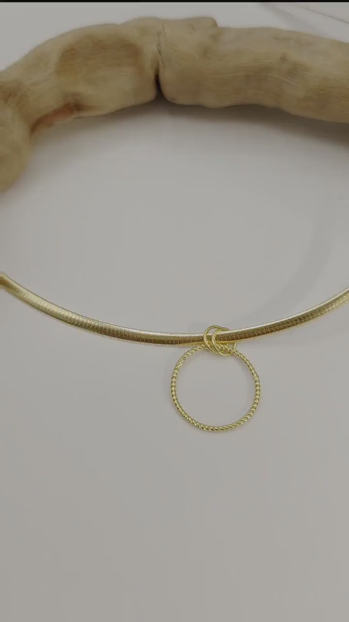 10k Gold Vermeil Omega Eternity O Ring Necklace Day Collar with Heart– 3mm Dual-Tone Sterling Silver