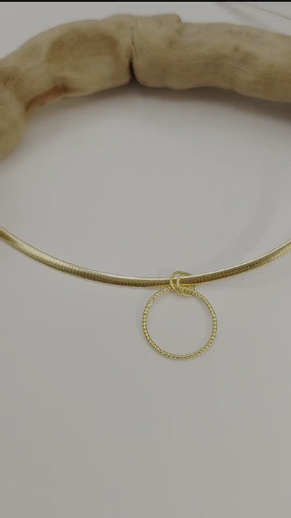 10k Gold Vermeil Omega Eternity O Ring Necklace Day Collar with Heart– 3mm Dual-Tone Sterling Silver