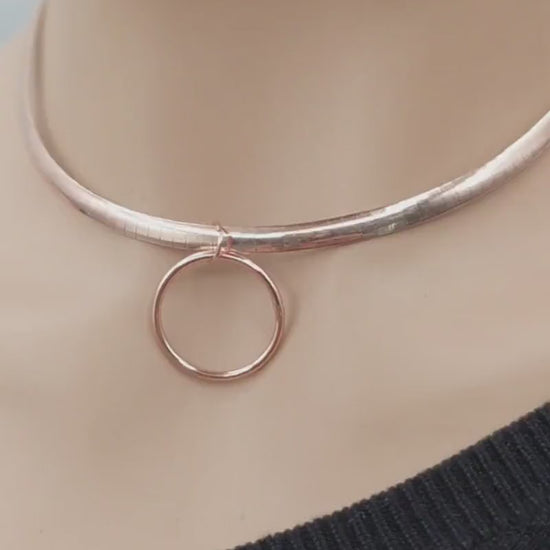 Reversible Rose Gold Vermeil & Sterling Silver Omega Collar Necklace – 4mm Dual-Tone O-Ring Day Collar