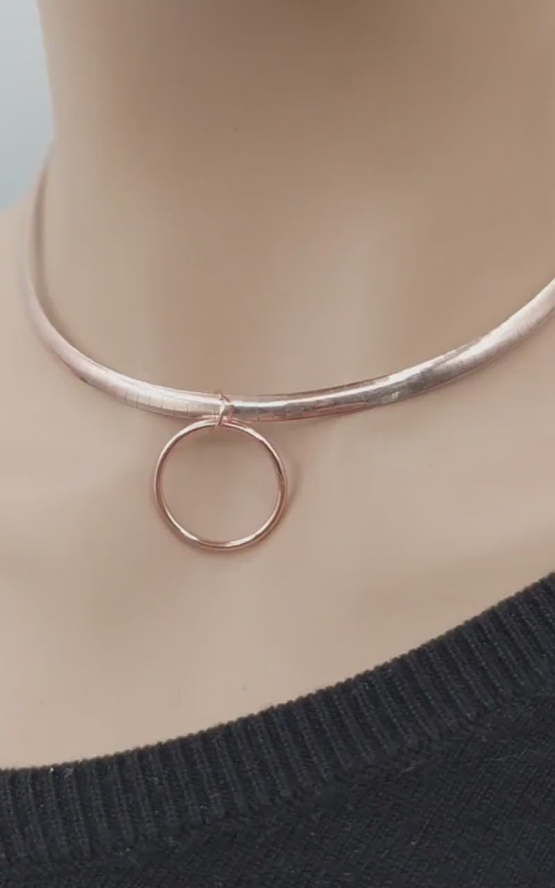 Reversible Rose Gold Vermeil & Sterling Silver Omega Collar Necklace – 4mm Dual-Tone O-Ring Day Collar