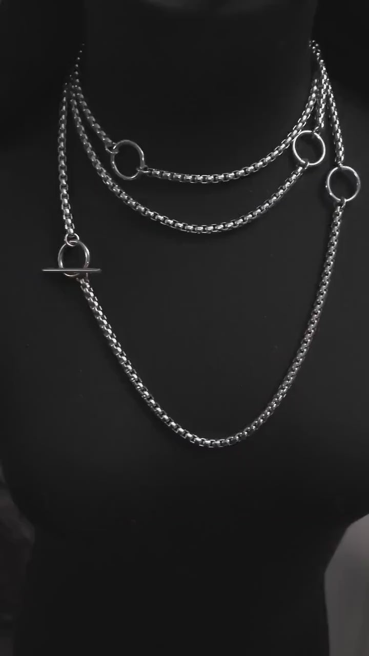 Layered Gothic Punk Alt Bondage Aesthetic WrapO Rings Necklace - Handmade Goth, Great alt grunge jewelry or bdsm collar gift for her