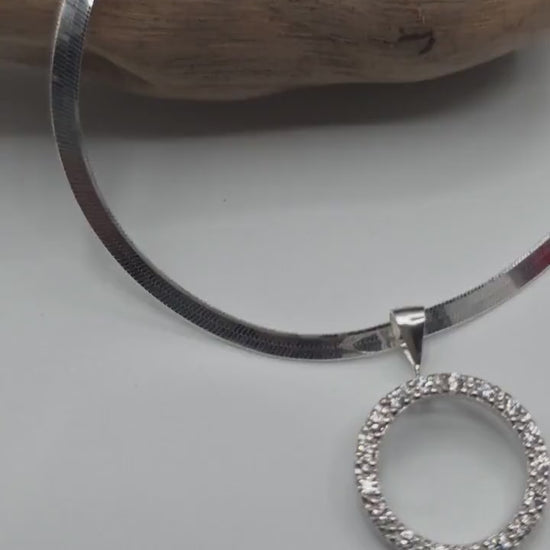 925 Sterling Silver Eternity O Ring Necklace Day Collar on 3.3mm Herringbone – 3 Sizes, Committment Jewelry