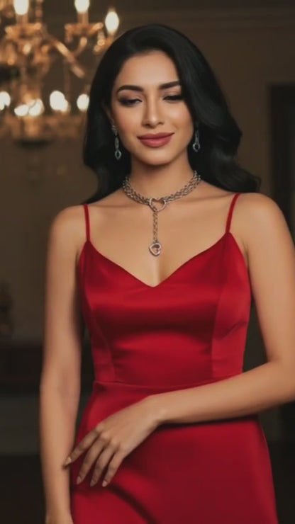 Slip Chain Lariat Leash Collar Choker Hearts Layered Necklace