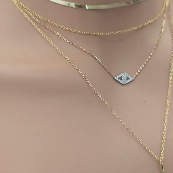 Gold Vermeil Layered Necklace Set, 3 Piece Gold Necklace Stack, Long Pendant Necklace, Crystal Necklace, Herringbone Choker