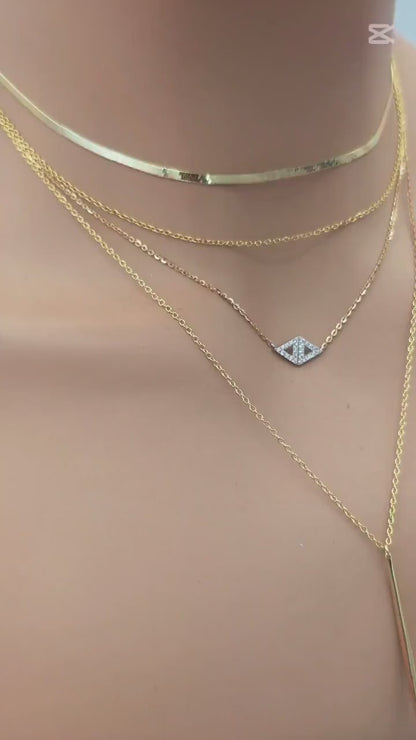 Gold Vermeil Layered Necklace Set, 3 Piece Gold Necklace Stack, Long Pendant Necklace, Crystal Necklace, Herringbone Choker