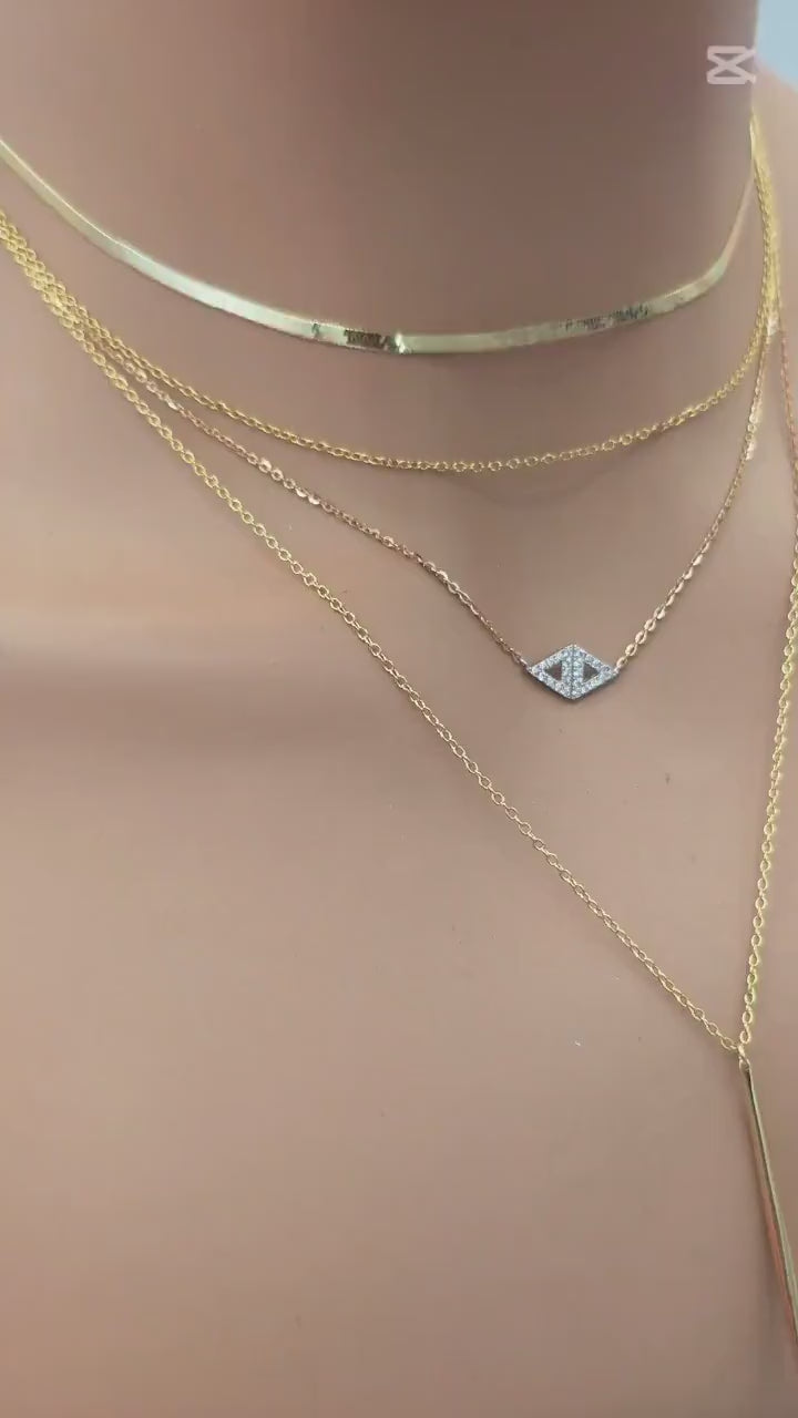 Gold Vermeil Layered Necklace Set, 3 Piece Gold Necklace Stack, Long Pendant Necklace, Crystal Necklace, Herringbone Choker