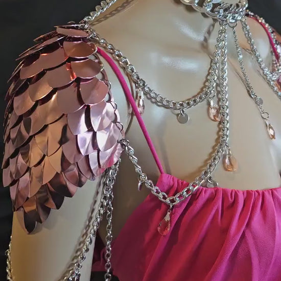 Pink Scalemail Shoulder Armor: Dragon Scale Fairy Cosplay Wedding Formal Wear