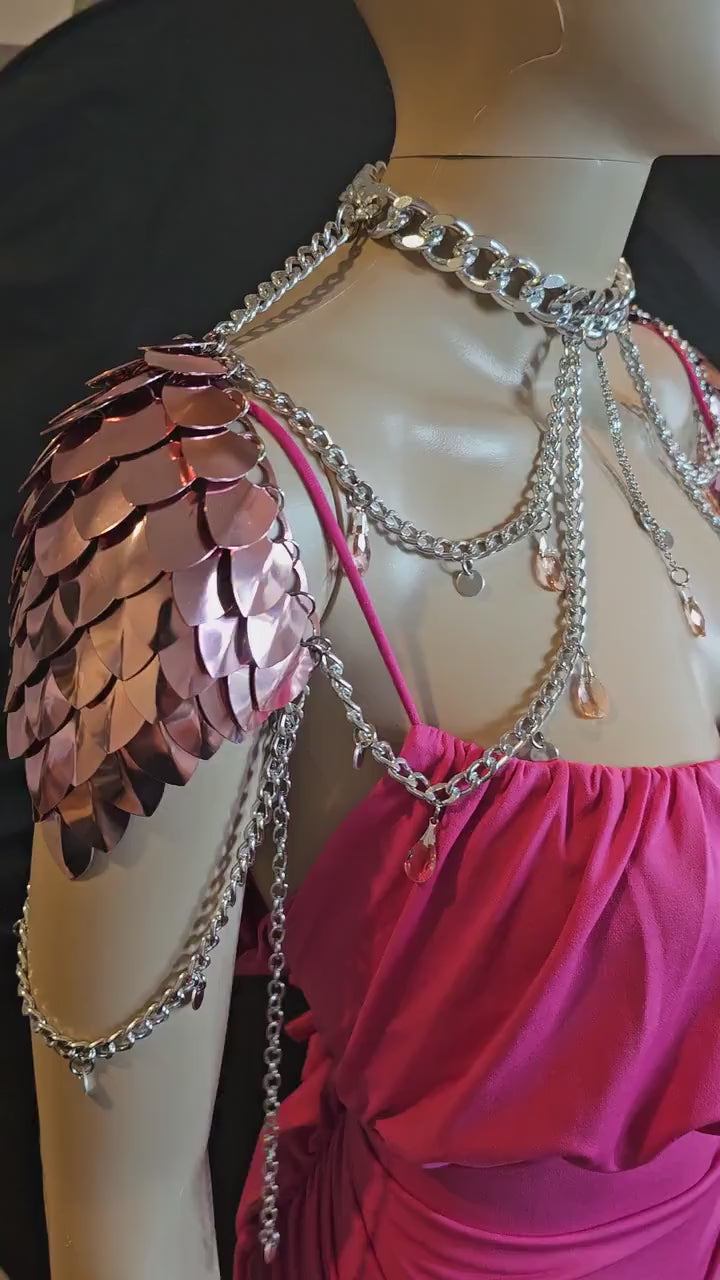 Pink Scalemail Shoulder Armor: Dragon Scale Fairy Cosplay Wedding Formal Wear