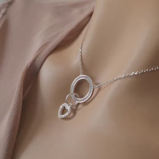 Sterling Silver Cubic Zirconia Heart Day Collar Choker Necklace - Locking Option - Partner Jewelry