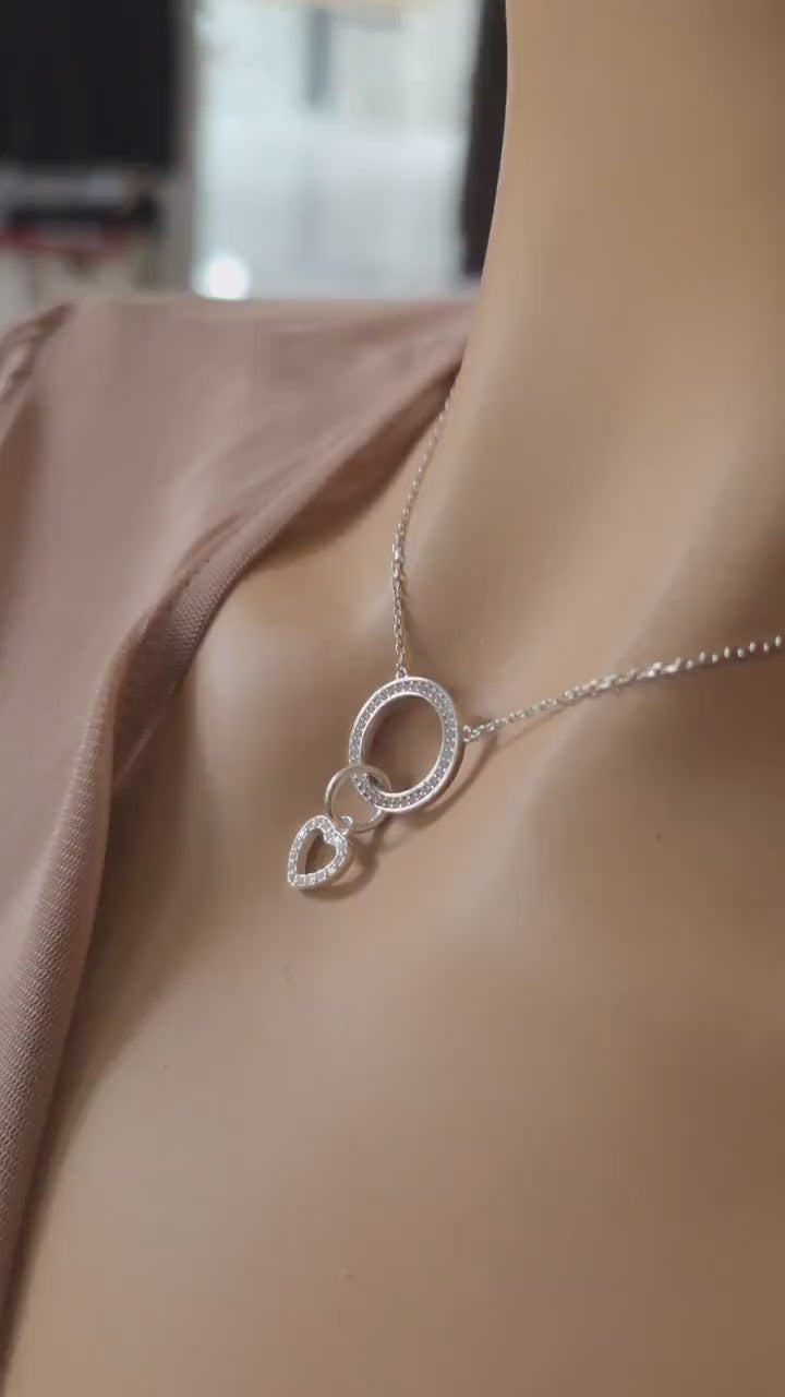 Sterling Silver Cubic Zirconia Heart Day Collar Choker Necklace - Locking Option - Partner Jewelry