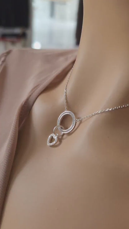 Sterling Silver Cubic Zirconia Heart Day Collar Choker Necklace - Locking Option - Partner Jewelry