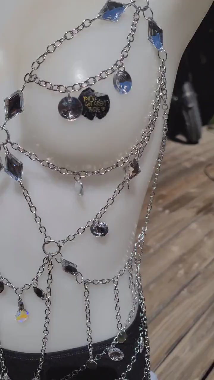 Crystal Rhinestone Body Chain Fae Festival Rave Costume Outfit - Sparkle Gem Lingerie - Concert Outfit, Burlesque, Fantasy Ball Masquerade